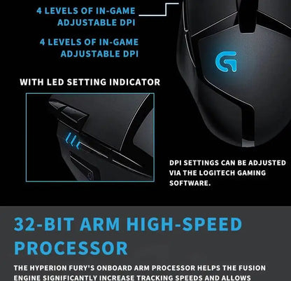 Logitech G402 Gaming Mouse Fusion Engine Tech 4 DPI Settings 32-Bit Processor Anti-Slip for Professional Competitive Gaming
