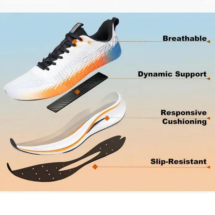 Baasploa Herren-Joggingsportschuhe mit Carbonplatte, professioneller Dämpfung, atmungsaktive rutschfeste Outdoor-Laufsneaker