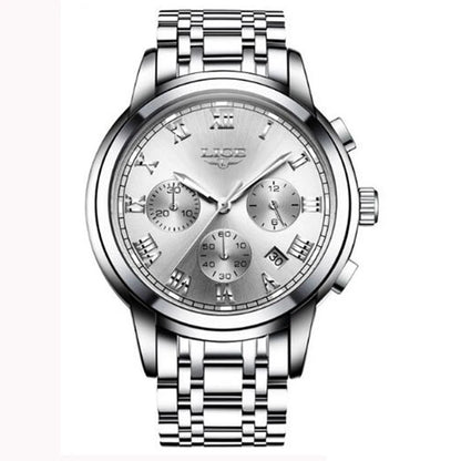Orologio da uomo LIGE – Cronografo di lusso, stile sportivo casual, impermeabile, interamente in acciaio, movimento al quarzo