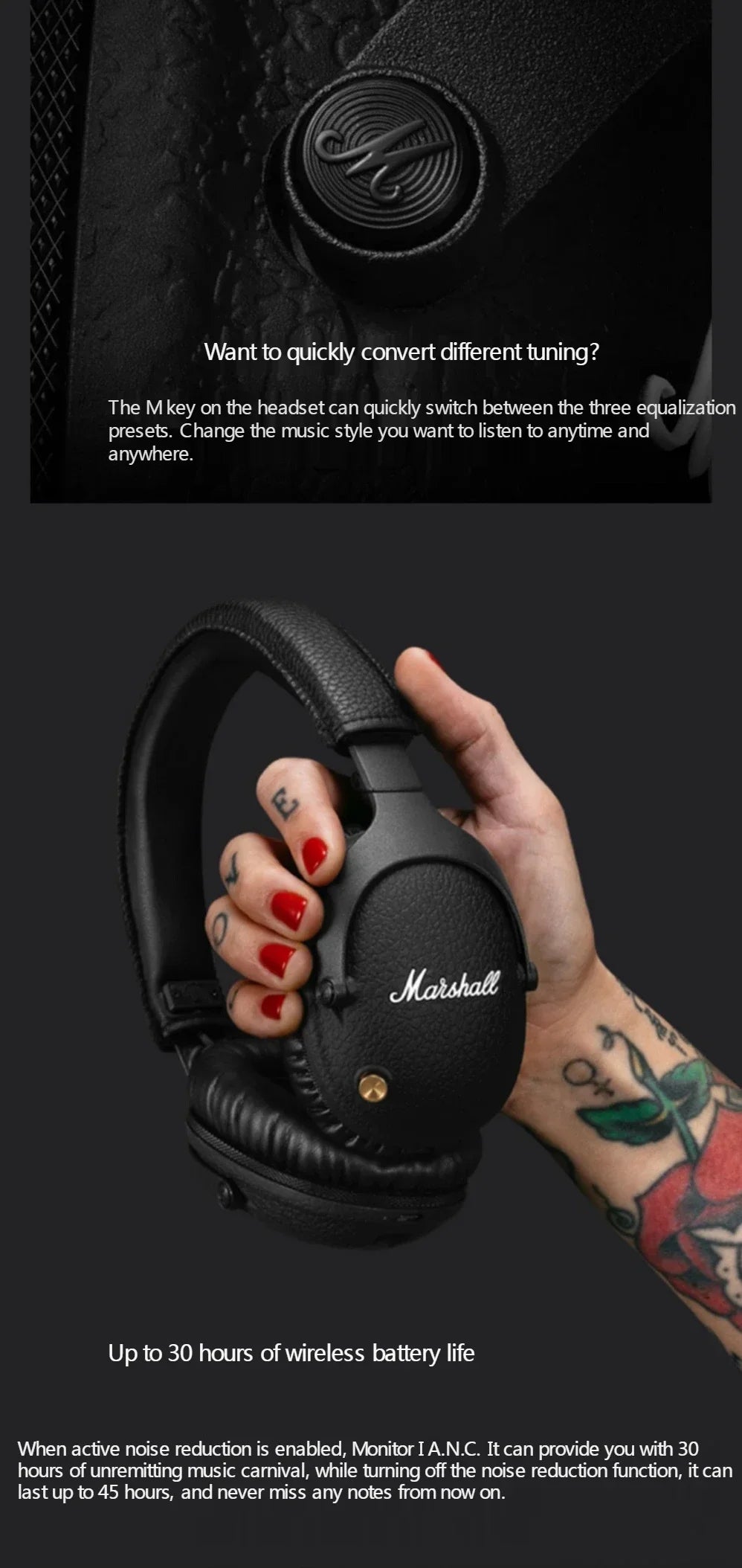 Marshall MONITOR II A.N.C. Wireless Headphones Active Noise Cancelling Headphones Subwoofer Music Sports Gaming Headphones