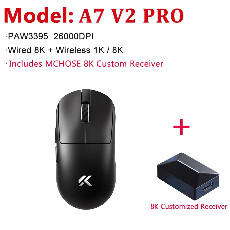 MCHOSE A7 V2 Ultra / Pro Lightweight Wireless Gaming Mouse Dual 8000Hz PAW3950 TI 42000DPI Mice For PC E-sports Gamer