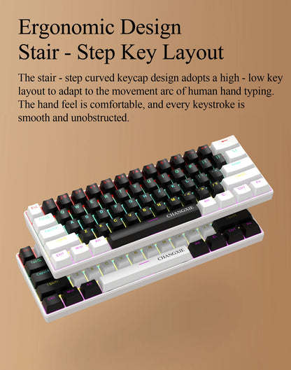 60% Compact Wired Mechanical Keyboard 61 Keys RGB Backlight Red Switch Ergonomic Small Portable for Office Computer Windows Tabl