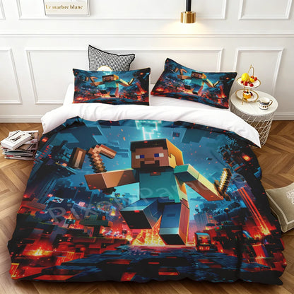Cartoon Duvet Cover Set Minecraft Quilt Cover Bedding Set Soft and Comfortable for Bedroom Dormitory Best Gifts