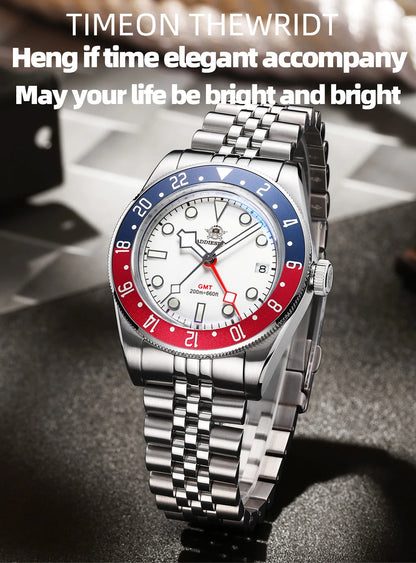 ADDIESDIVE Luxury GMT515-24H Men's Watch Diver 200m Bubble Mirror Glass BGW9 Super Luminous Stainless Steel Men's Analog Watches