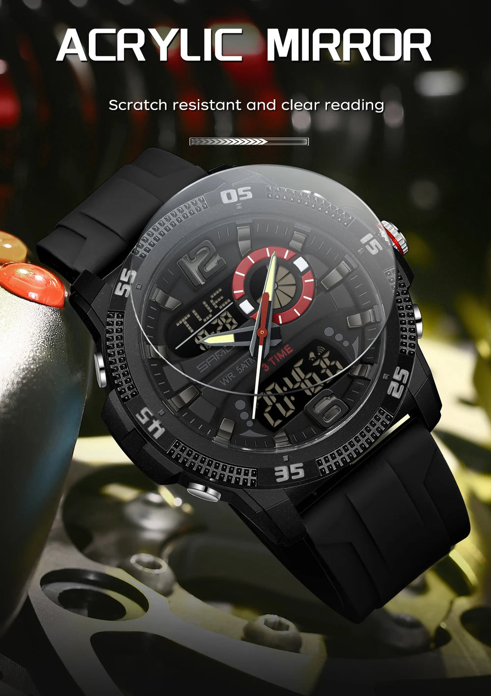 Montres de luxe pour homme SANDA Fashion : montre-bracelet à quartz analogique et numérique, style sportif, décontractée, étanche, avec chronographe en silice