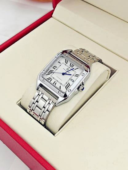 Montre carrée pour homme — Bracelet en acier inoxydable, affichage de la date