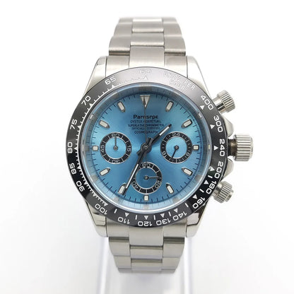 Zegarek kwarcowy dla mężczyzn 39 mm – luksusowy chronograf, modny, z szafirowym szkiełkiem, stylowy, sportowy, z bransoletą ze stali nierdzewnej
