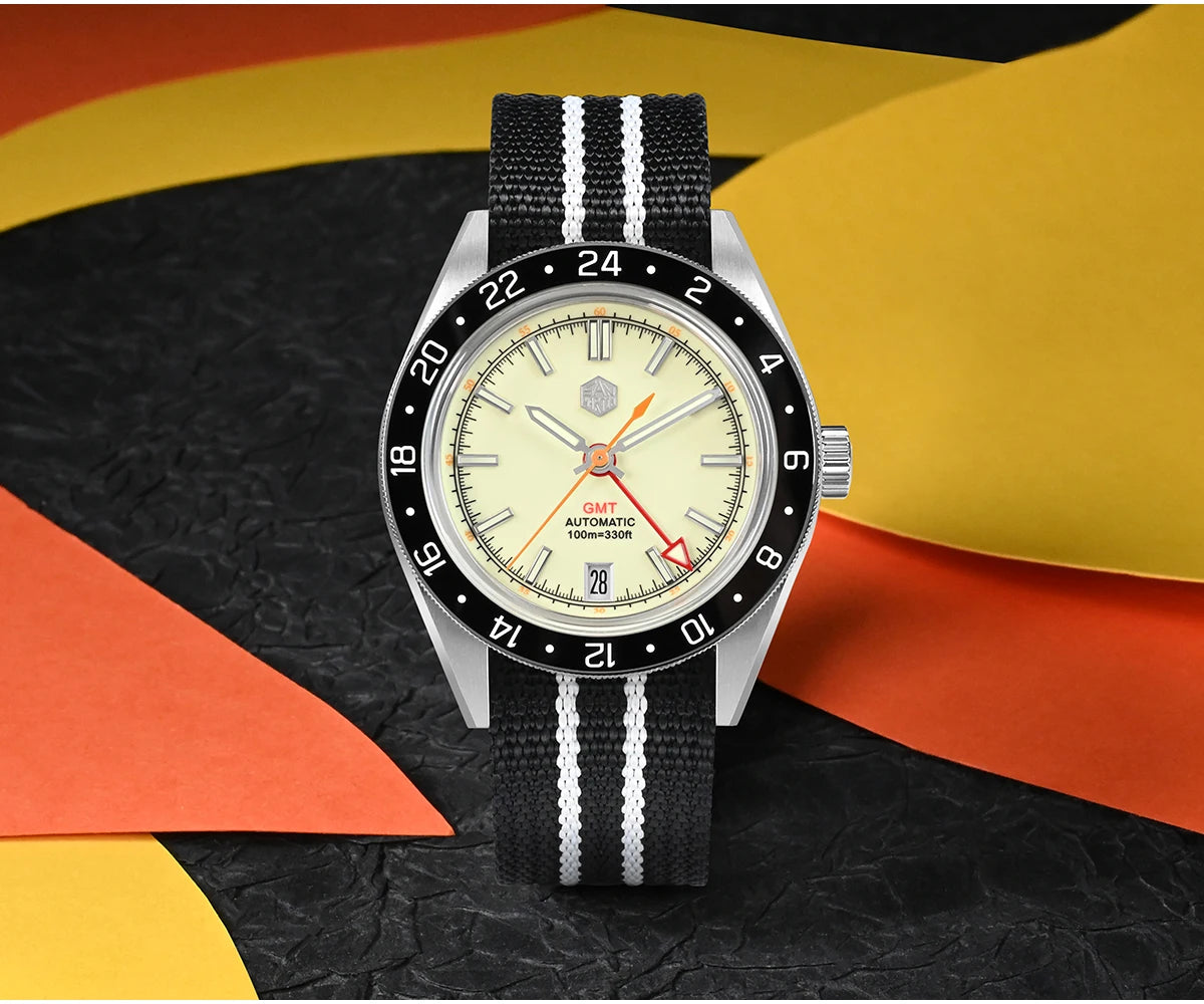 San Martin 39.5mm Limited Edition Full Lume Dial Automatic Mens Watch NH34 GMT 6H Date 10Bar Luxury Kol Saati SN0116W