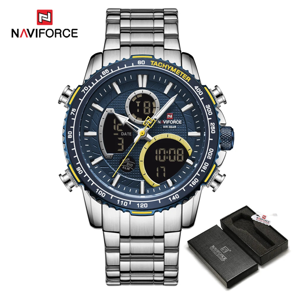 Orologio sportivo da uomo NAVIFORCE – Orologio da polso originale di lusso in acciaio inossidabile, modello militare impermeabile con doppio display