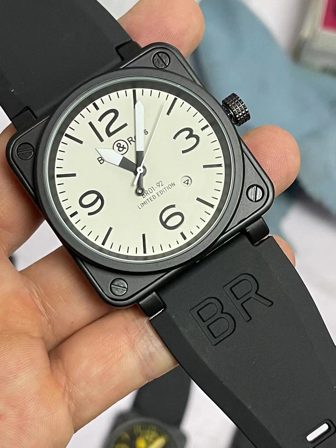 46mm Men Automatic Mechanical Watch Leather Black Ross Rubber 46mm