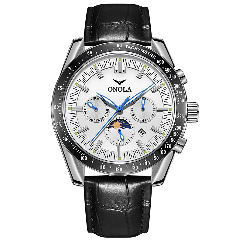 Orologio meccanico da uomo ONOLA – Orologio automatico di lusso dallo stile casual, con cinturino in pelle e quadrante traforato