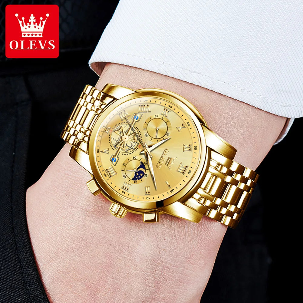 Orologio da uomo OLEVS 2859 – Modello classico e lussuoso con numeri romani, multifunzione, impermeabile, quadrante luminescente, movimento al quarzo di alta qualità.