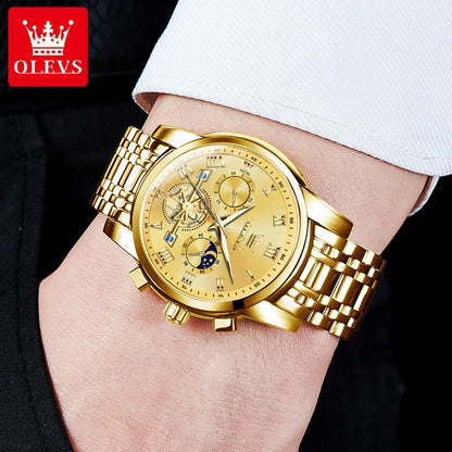 Orologio da uomo OLEVS 2859 – Modello classico e lussuoso con numeri romani, multifunzione, impermeabile, quadrante luminescente, movimento al quarzo di alta qualità.