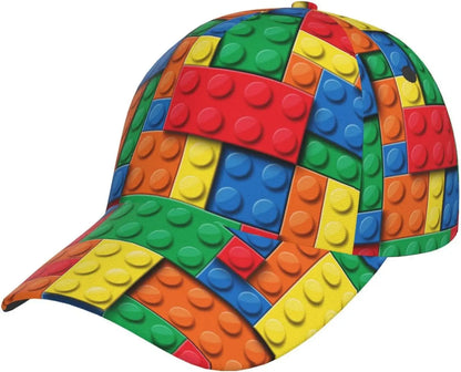 Playful Building Block Print Baseball Cap Women Men Adjustable Snapback Hat Glitter Fashionable Baseball Cap