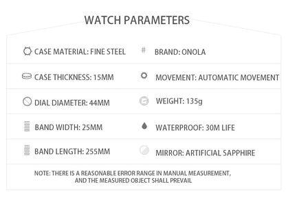 New Luxury Men Watch ONOLA Fashion Fully Automatic Mechanical Watches Man Unique Design Waterproof Tape Watch Wristwatch