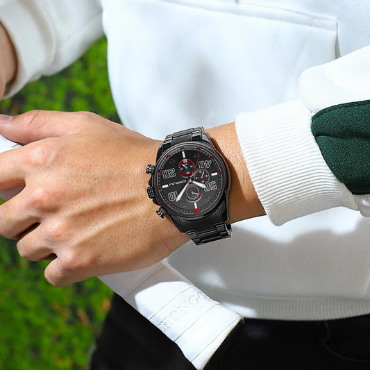 Orologio da uomo CRRJU – Cronografo di lusso, quadrante grande, acciaio inossidabile, impermeabile, con datario