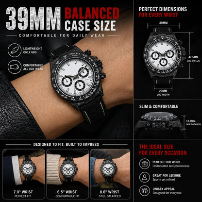 Montre chronographe « Panda » en fibre de carbone de 39 mm, VK63, quartz, verre saphir, logo personnalisé, pour homme, sportive