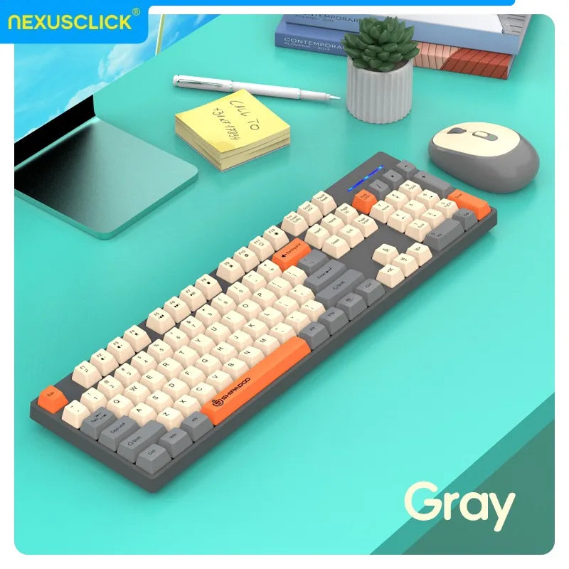 NexusClick Wireless Gaming Office Keyboard&Mouse Set Smart Power Saving Full Size 104 Keys 1600DPI Adjustable USB for Laptop PC