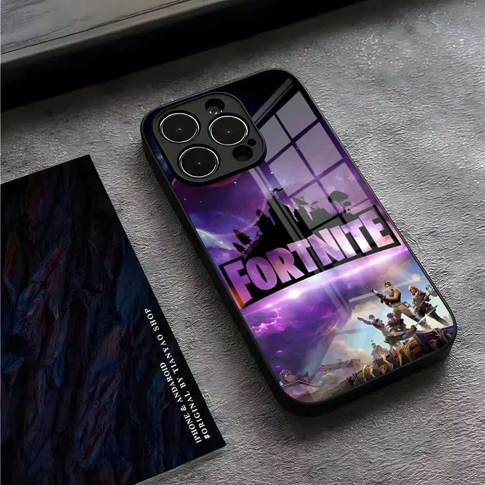 B-Battle-R-Royales-F-FortniteS Handyhülle für iPhone 17 Pro Max 15 Pro 14 12 11 13 Mini X XR XS 16 Plus SE Glas-Cover