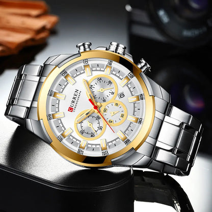 Orologio cronografo da uomo CURREN, quadrante grande da 48 mm, bracciale in acciaio inossidabile, tre contatori, orologio da polso sportivo al quarzo, stile lussuoso