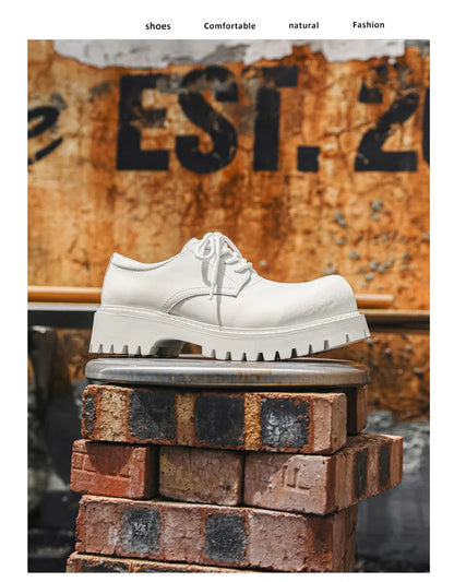 Thick Sole Casual Genuine Leather Dress Shoes Men Platform Heighten Japan Harajuku Korean Streetwear Fashion Shoes White