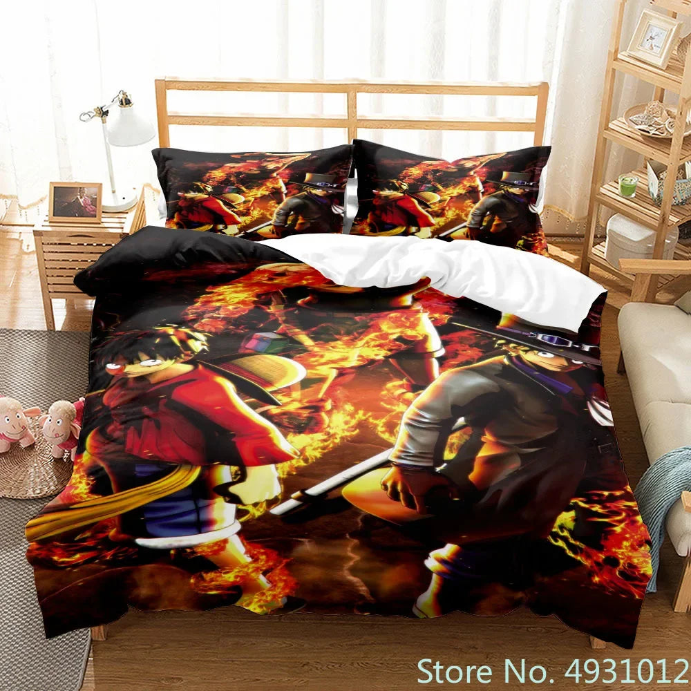 One Piece Luffy Boy 3pcs Bedding Set Quilt Cartoon Duvet Cover Pillowcase Bedclothes Children Kids Boy Bed Bedroom Set