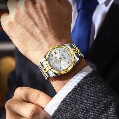 Orologio da uomo classico e lussuoso al quarzo POEDAGAR – Cassa in acciaio inossidabile, datario, impermeabile, lancette luminescenti – Elegante orologio da polso per il lavoro o le occasioni formali