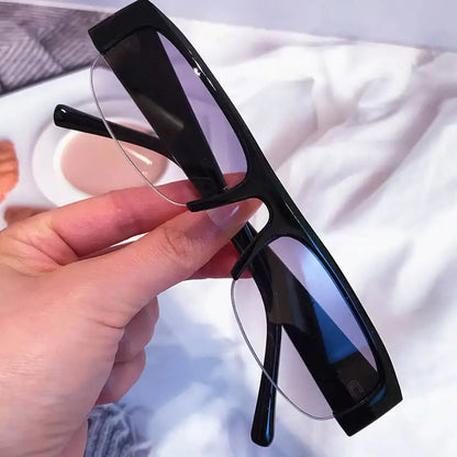 Vintage-Sonnenbrille mit kleinem, rechteckigem Halbrahmen in Schwarz, Leopardenmuster und Farbverlauf – trendige Damen-Sonnenbrille zum Autofahren