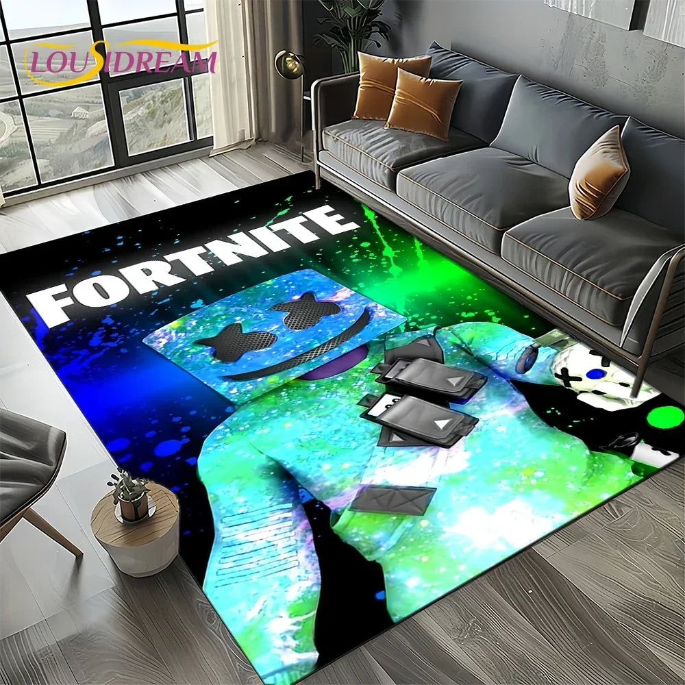 2025 Games 3D F-Fortnite tegneserietæppe til stue, soveværelse, hjem og sofadekoration, skridsikkert gulvtæppe til børns legeområde