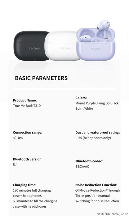 realme Buds T310 Earphones 46dB Active Noise Cancelling HiFi Wireless Headphones Bluetooth 5.4 Game Music Headset Long Standby