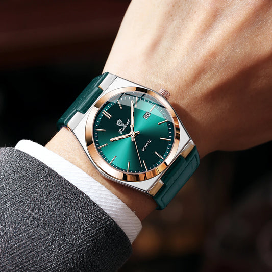 Luxus-Quarz-Armbanduhr von BINBOND für Herren – Wasserdicht, beleuchtet, mit automatischem Datumsanzeige – Professioneller, sportlicher, trendiger und lässiger Stil – Lederarmband