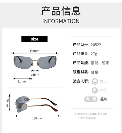 High End Sunglasses Women Rimless Curved Sun Glasses for Eye Protection and Sunscreen Travelling Hiking Shades Gafas