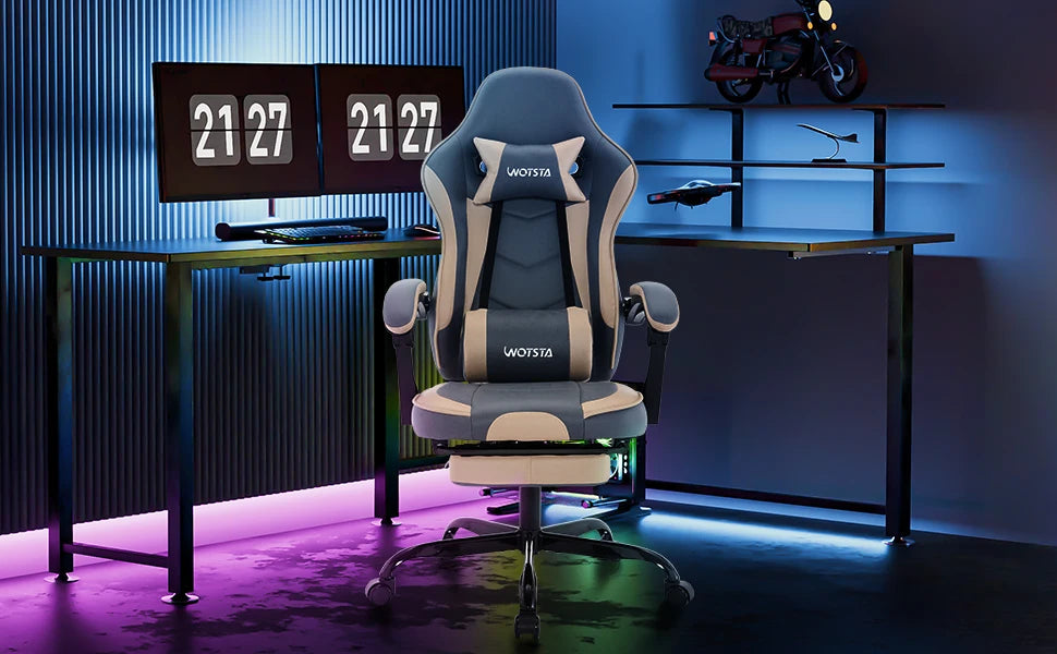 WOTSTA Gaming Chair with Footrest Gamer Chairs Ergonomic with Lumbar Cushion Headrest Chair Height Adjustable Computer Chair