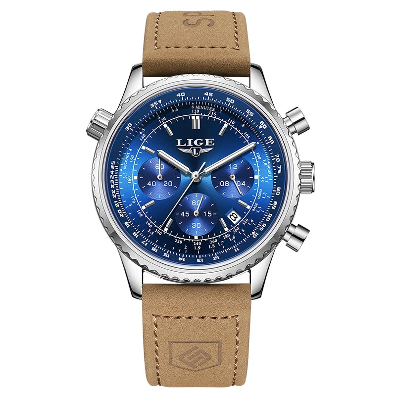 LIGE Luxusuhr für Herren – Chronograph mit Datumsanzeige, aus Edelstahl, wasserdicht, leuchtend, im sportlichen und militärischen Stil, Quarzuhr für Herren