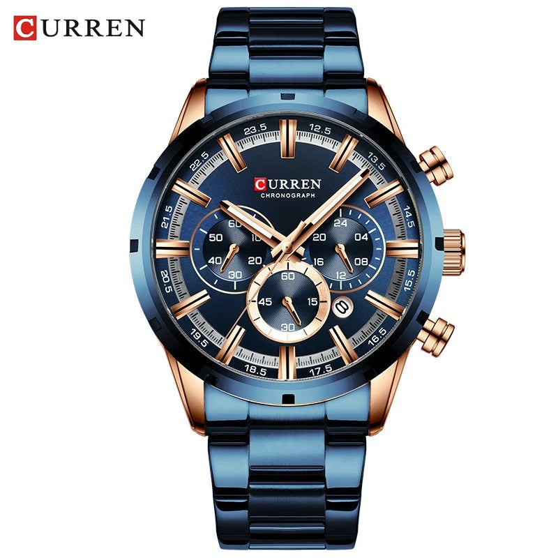 CURREN Top Brand Luxury Military Leather Wrist Watch Casual Sport Watches for Men Blue Man Clock Fashion Chronograph Wristwatch