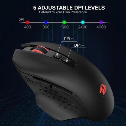 Redragon M656 MAX 3-Mode Wireless Gaming Mouse 10000 DPI Rechargeable Gaming Mice 5 DPI Levels, 7 Macro Buttons, RGB Backlight