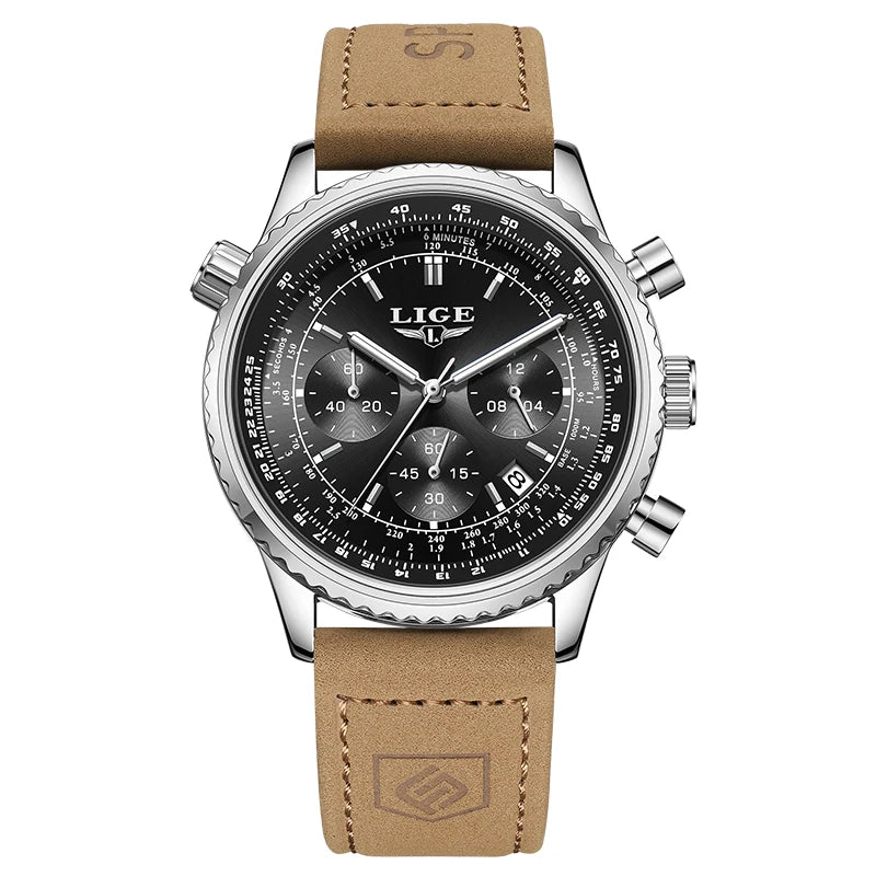 LIGE Luxusuhr für Herren – Chronograph mit Datumsanzeige, aus Edelstahl, wasserdicht, leuchtend, im sportlichen und militärischen Stil, Quarzuhr für Herren