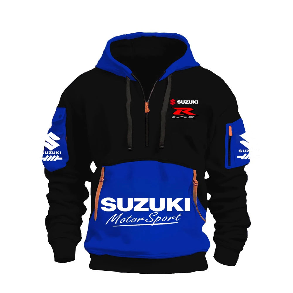 2025 Suzuki Logo Hoodie Motorcycle Racing Cycling Sweatshirt Racing Clothing Sweatshirt Half Zipper Multi-pocket Zipper Hoodie