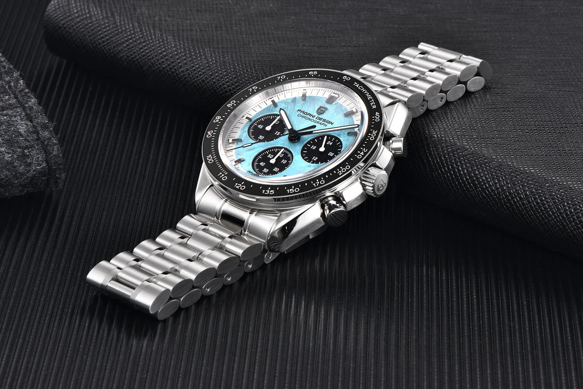 Orologio da uomo PAGANI DESIGN «New Moon» – Orologio al quarzo di lusso, cronografo, vetro zaffiro con trattamento antiriflesso, lunetta in ceramica, lancette luminescenti