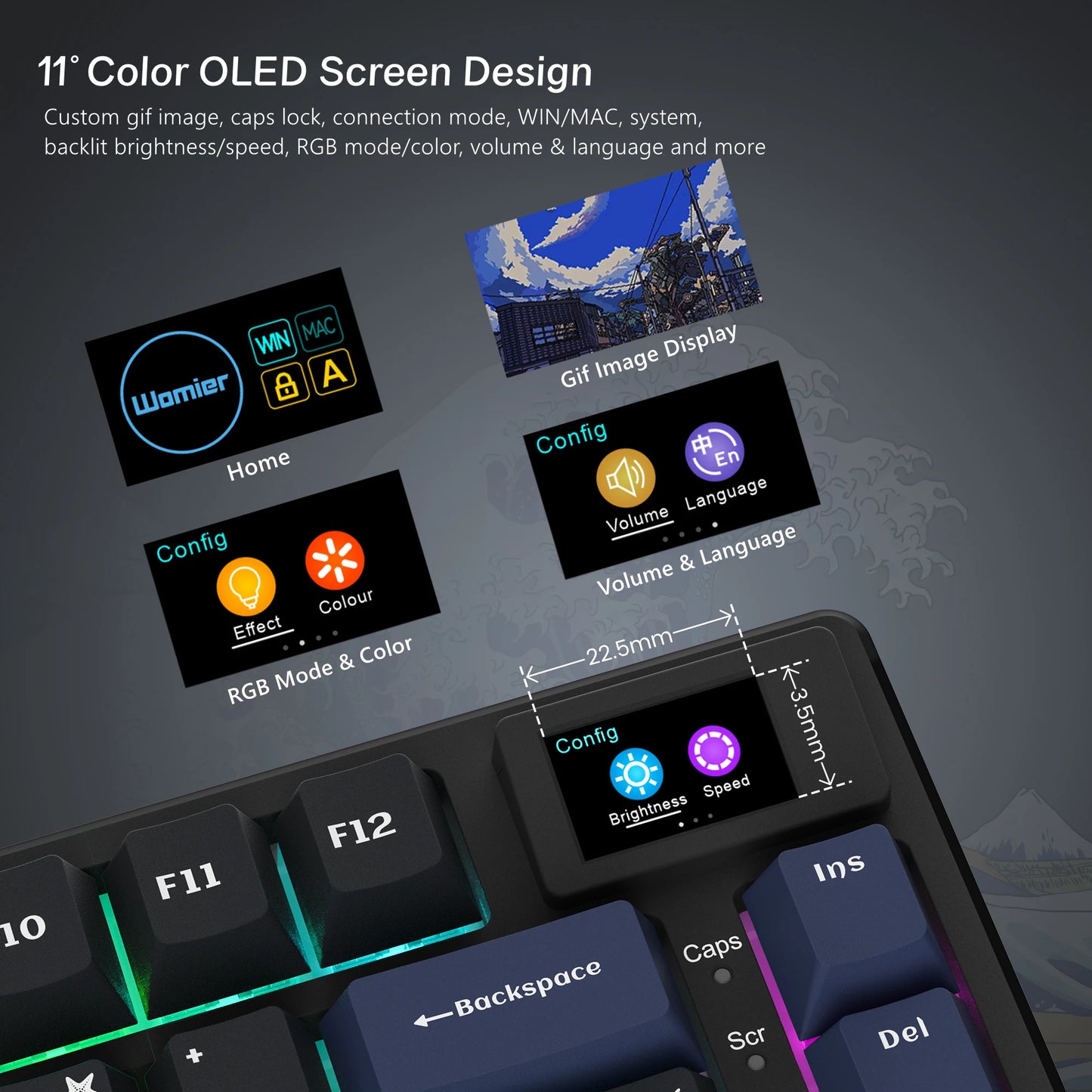 womier S-K80 Sea Wave Hot Swappable Gaming Keyboard Wired Mechanical Keyboard with Color OLED Display Gasket Mount RGB Keyboard