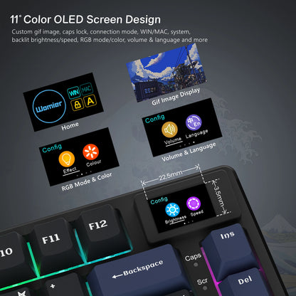 womier S-K80 Sea Wave Hot Swappable Gaming Keyboard Wired Mechanical Keyboard with Color OLED Display Gasket Mount RGB Keyboard