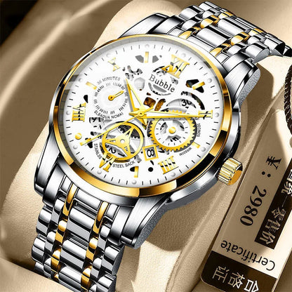 Herrenuhr UTHAI L93 – Trendiger Stil, erschwinglicher Luxus und vielseitig einsetzbar; Quarzwerk, leuchtende Anzeige, wasserdicht, durchbrochenes Zifferblatt mit römischen Ziffern.