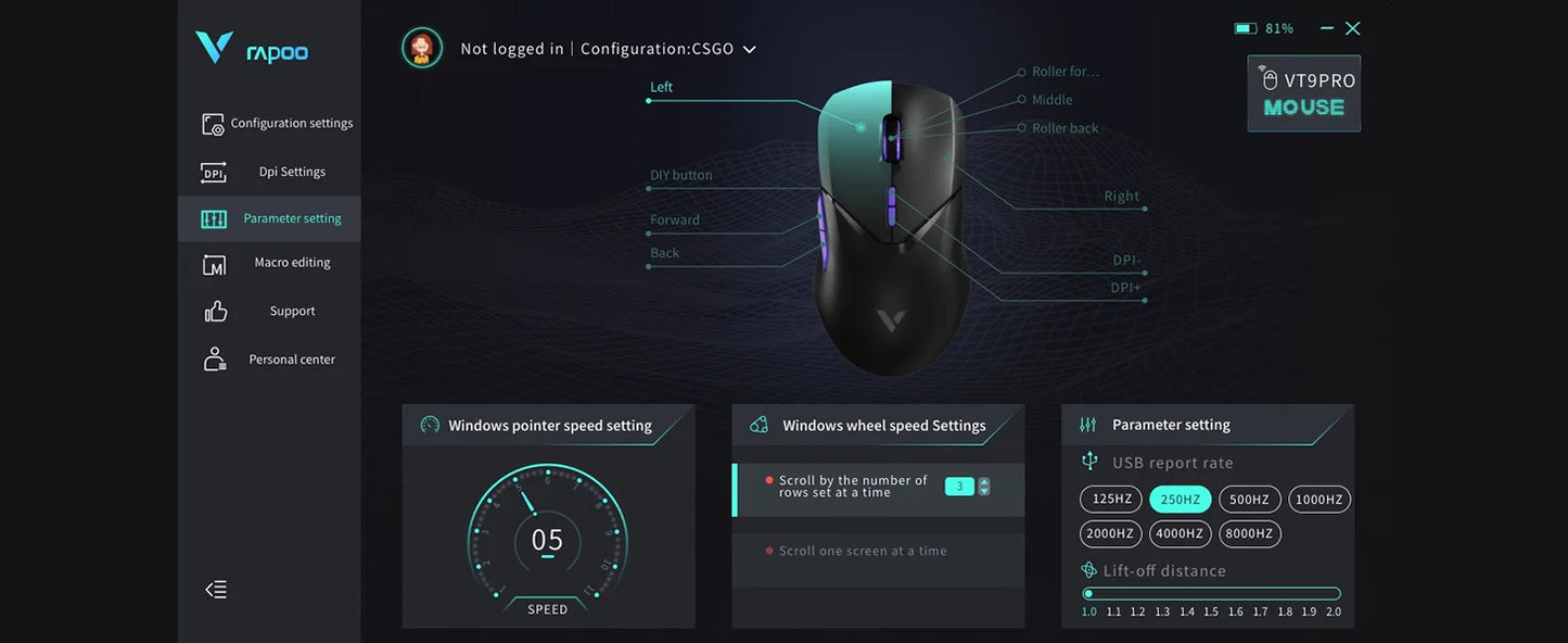 Rapoo VT9PRO/VT9Air 4K Wireless Gaming Mouse Superlight 26000DPI 4KHz Polling Rate 0.25ms Response Time 180H BatteryLife PAW3398