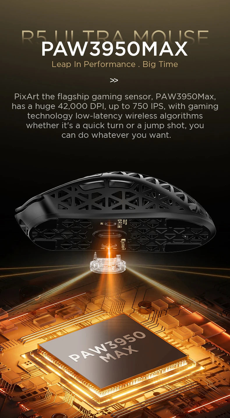 ATTACK SHARK R5 Tri-mode Ultra Wireless Gaming Mouse Carbon Fiber 8K ,PAW3950MAX ,8000Hz Wireless Polling Rate, DPI up to 42000