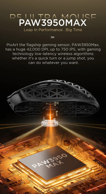 ATTACK SHARK R5 Tri-mode Ultra Wireless Gaming Mouse Carbon Fiber 8K ,PAW3950MAX ,8000Hz Wireless Polling Rate, DPI up to 42000