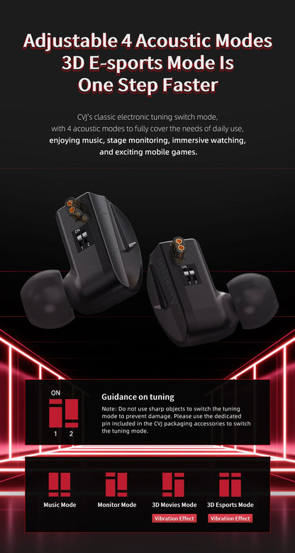 CVJ Assassin Earphones 1BA+1DD+1Vibration Switch Adjustable Gaming E-sports In-Ear 3.5mm&Type-C Hifi Headphones