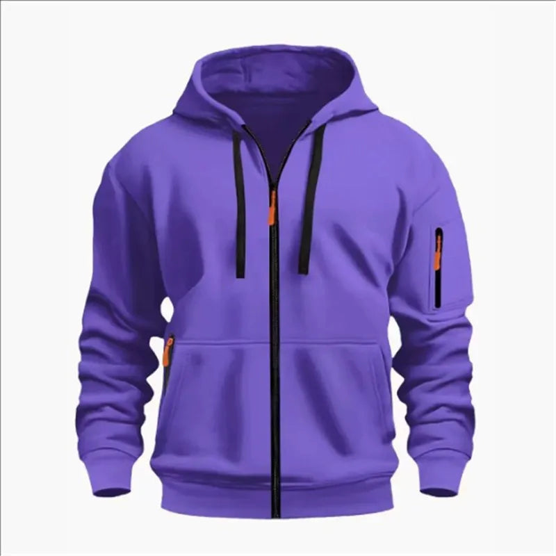 Men's Sweatshirts with Zipper Pockets Thin Solid Color Half Tracksuit Casual Outdoor Hooded Tracksuit Long Sleeve Jacket Coats