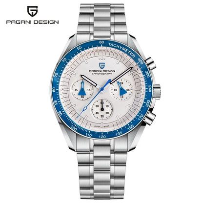 Orologio da uomo PAGANI DESIGN «New Moon» – Orologio al quarzo di lusso, cronografo, vetro zaffiro con trattamento antiriflesso, lunetta in ceramica, lancette luminescenti