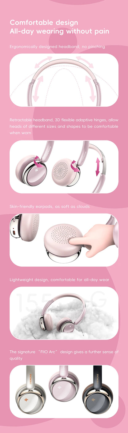 FiiO ANYTIME Bluetooth 5.4 Wireless Headphone Noise Cancelling Bluetooth Earphones Hi-Res Wireless Over-Ear Headphones with mic