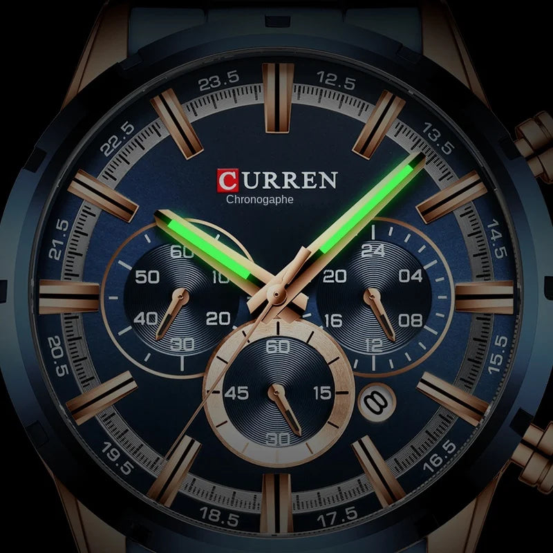 Orologio da uomo CURREN – Cronografo sportivo di lusso, movimento al quarzo, interamente in acciaio, impermeabile